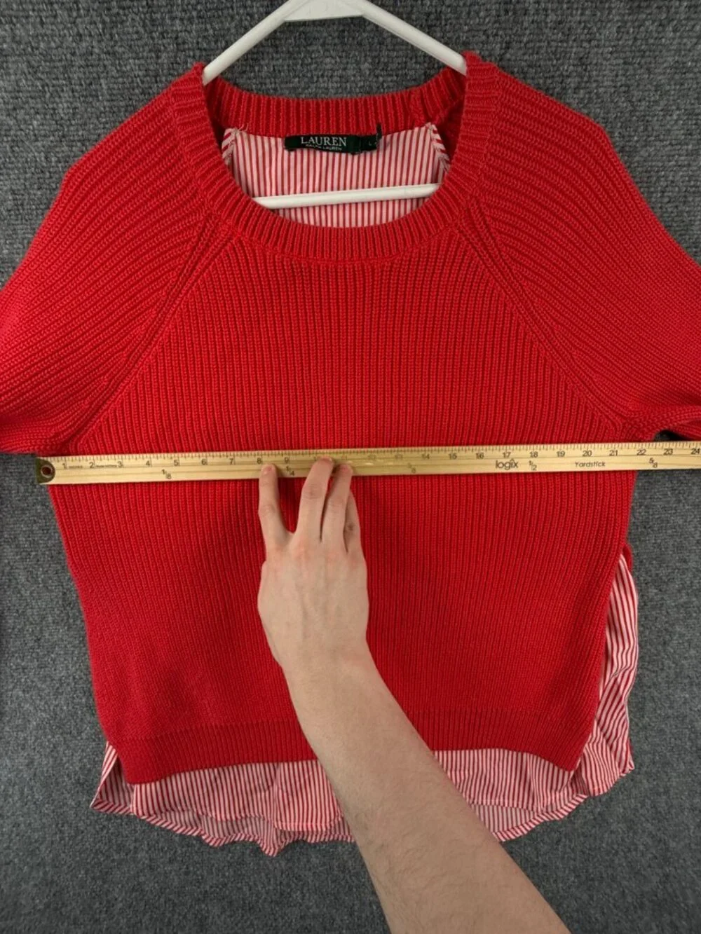 Lauren Ralph Lauren Women Preppy Shirt Lined Sweater Red Orange Large Preppy